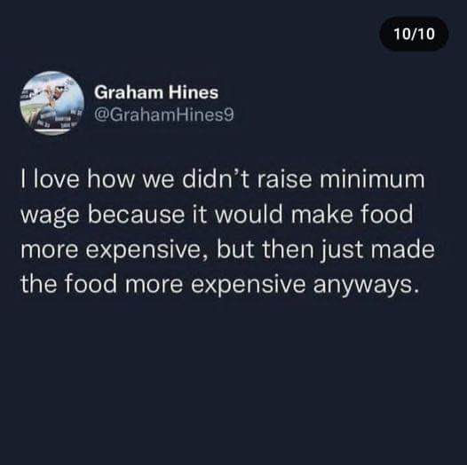 Lmao, they were worried about food prices and then food prices just went up anyway. Makes total sense.