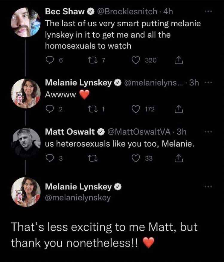 Melanie Lynskey politely declining Matt Oswalt's offer to be liked by heterosexuals