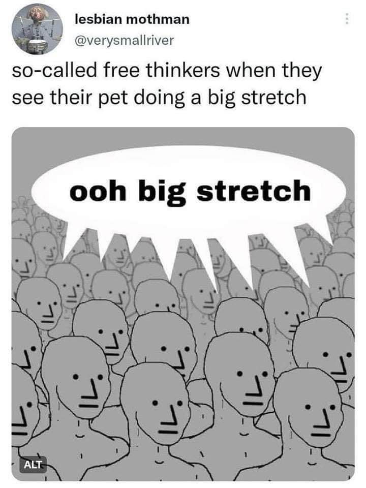 Lol, apparently free thinkers just lose all individuality when their pet does anything remotely interesting.