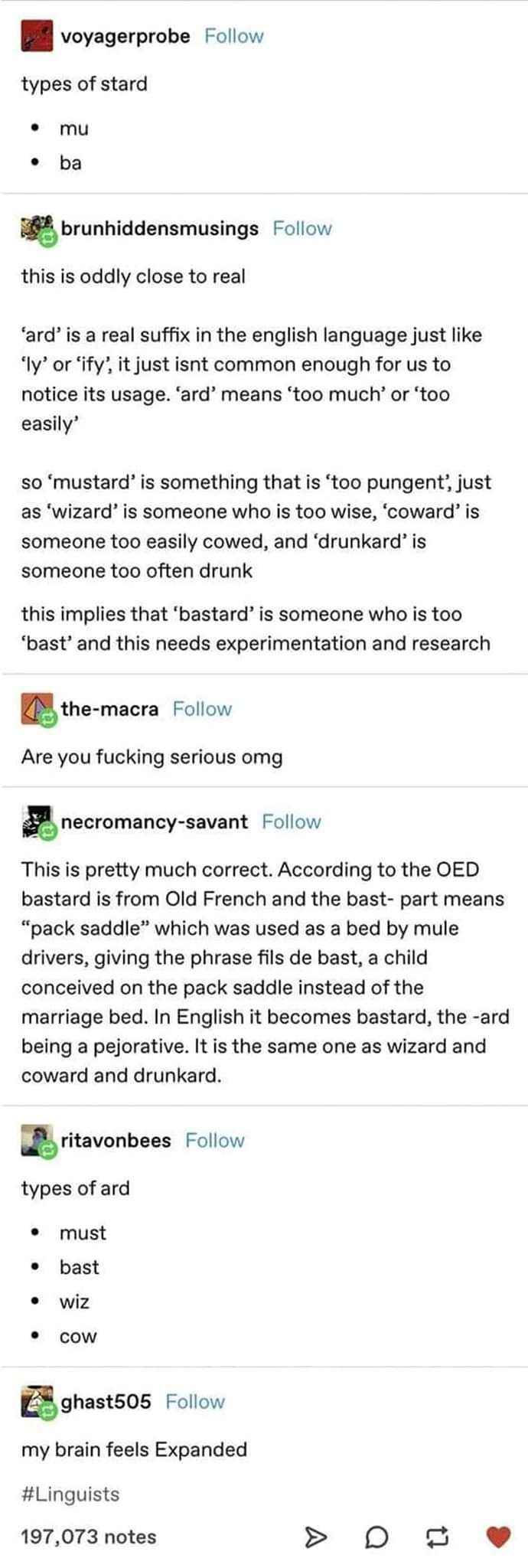 Wait, so does this mean 'bastard' also means someone who is too 'bast' and we need to experiment to find out? Asking for a friend.