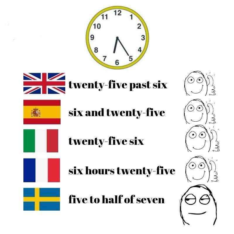 When you realize different countries say the time differently and you're just confused lol