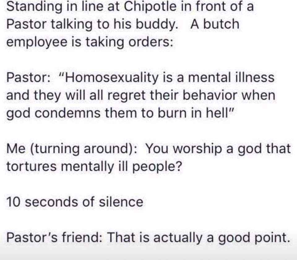 When you accidentally own a pastor and his friend agrees with you lol