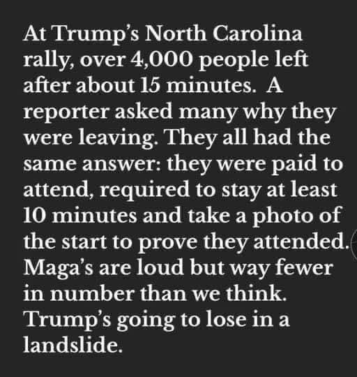 Lol, people got paid to attend a Trump rally and dipped after 15 mins?