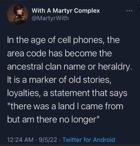 When your area code is basically your family crest and origin story