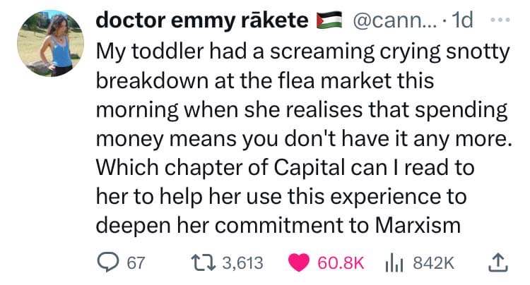 When your toddler learns about capitalism the hard way at the flea market and you're just like, 'guess it's time for some Marx'