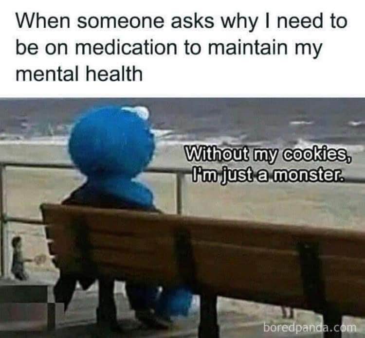 This meme is basically me explaining that my mental health meds are just my metaphorical cookies