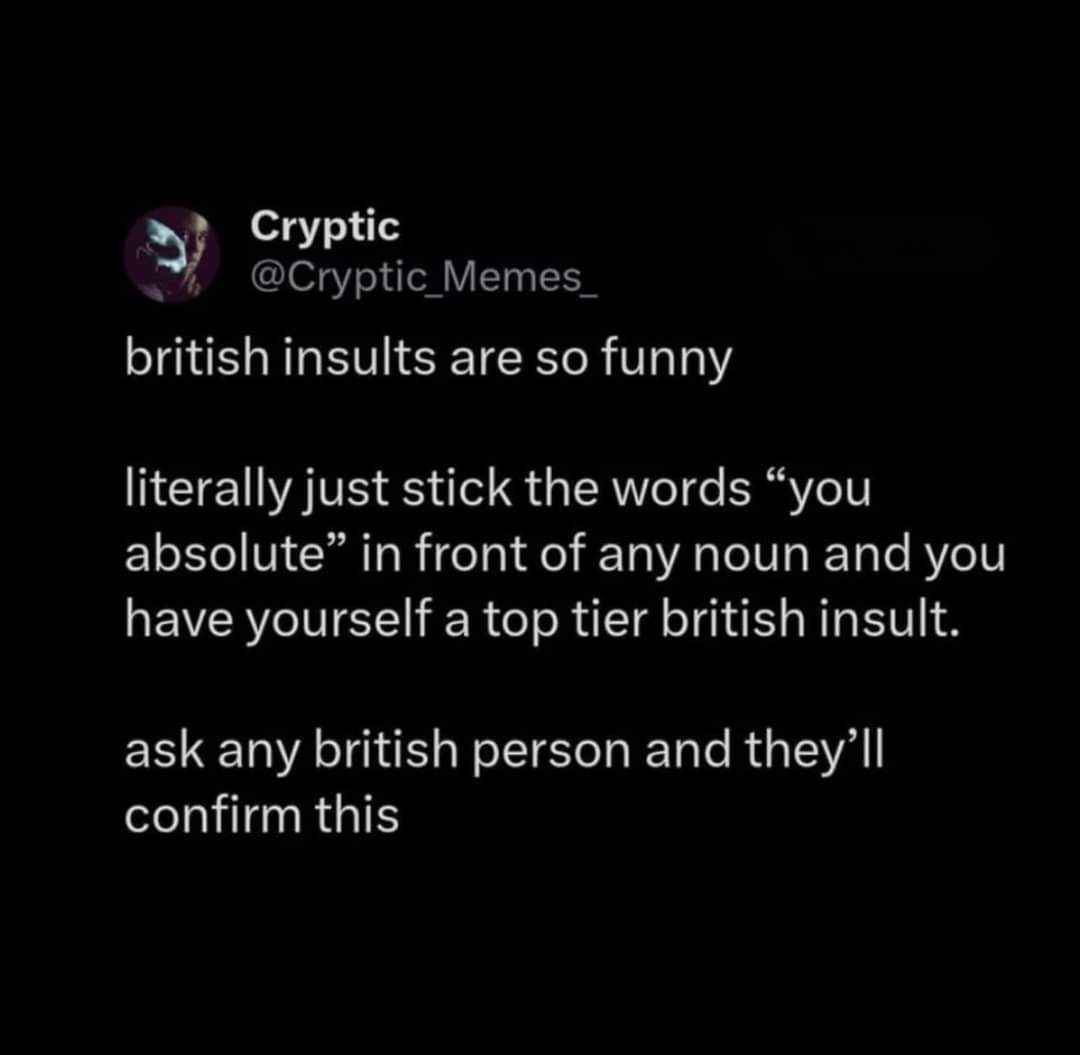 So I guess all British insults are just 'you absolute [noun]' then?