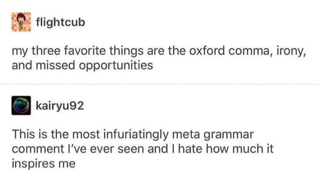 This person listing their favorite things includes 'missed opportunities' as one of them. How ironic.