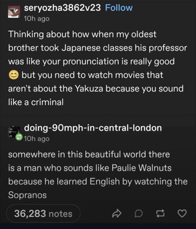 When you realize learning English from mob movies makes you sound like a criminal in any language