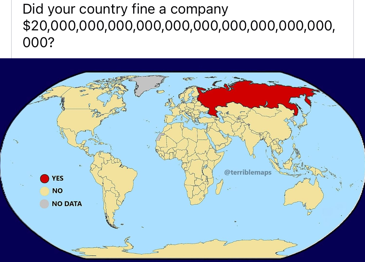 When Russia is the only one saying 'yes' to fining a company an insane amount of money
