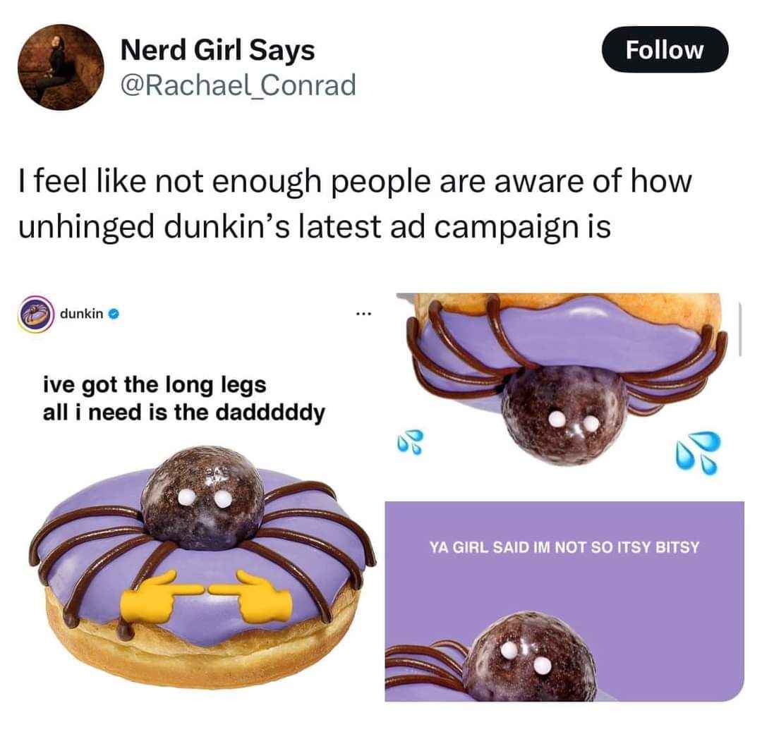 Dunkin's spider donut looking kinda sus with those captions lol