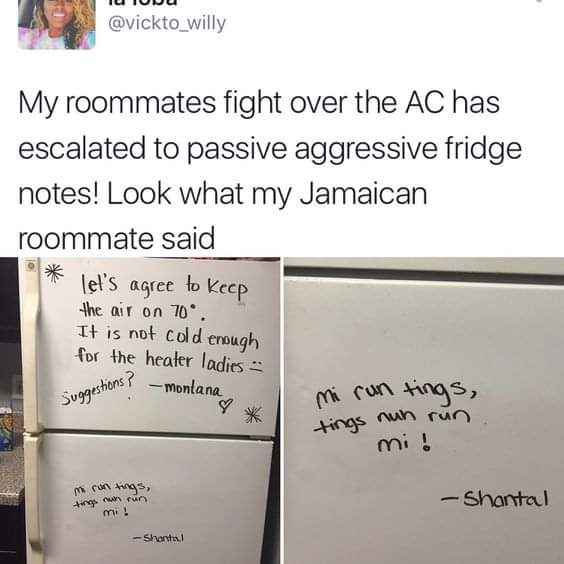 This roommate feud over the AC turned into passive aggressive fridge notes lol. Especially when Shantal chimed in.