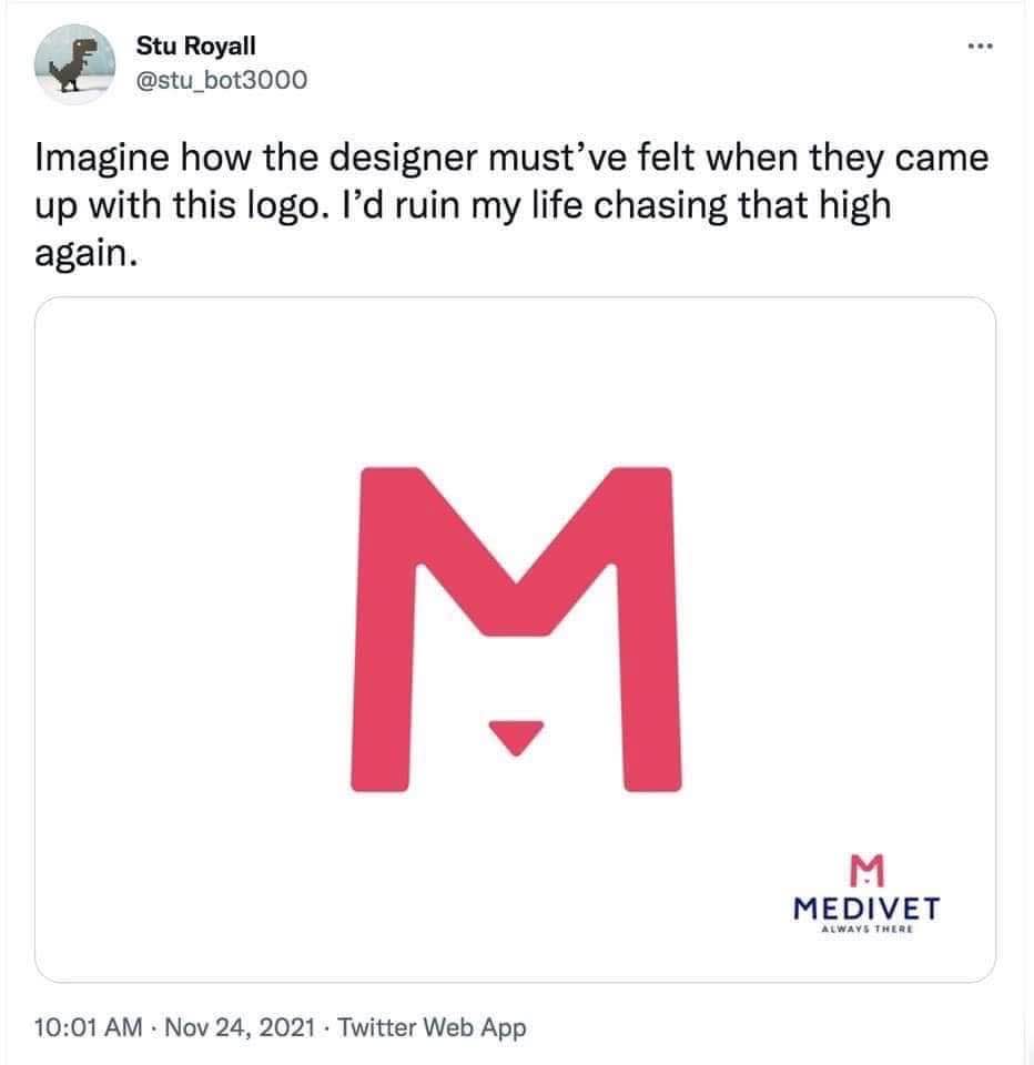 Lol imagine designing a logo that looks like a cat's face when you're high, this is art.