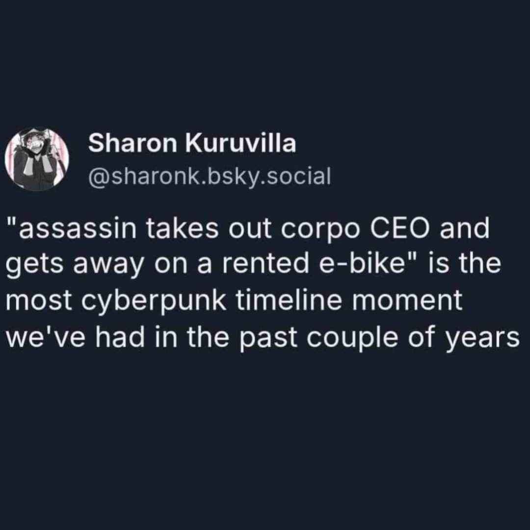 This tweet saying a rented e-bike getaway is peak cyberpunk is so real