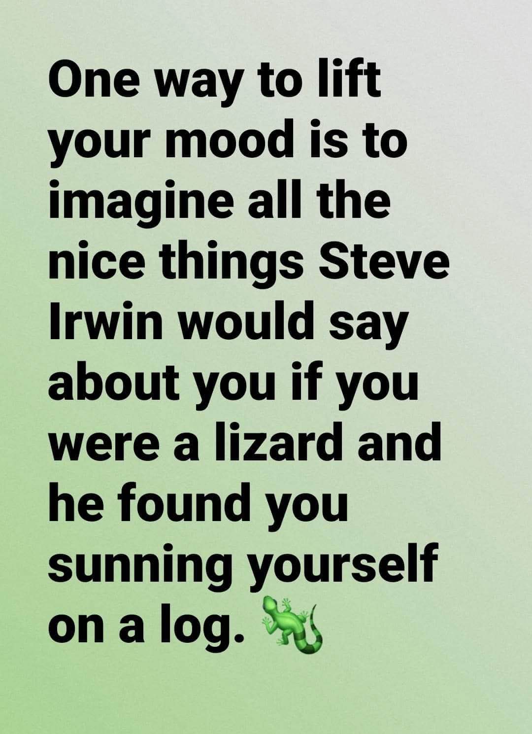 Basically, Steve Irwin would compliment you for being a chill lizard. That's the ultimate self-esteem boost.