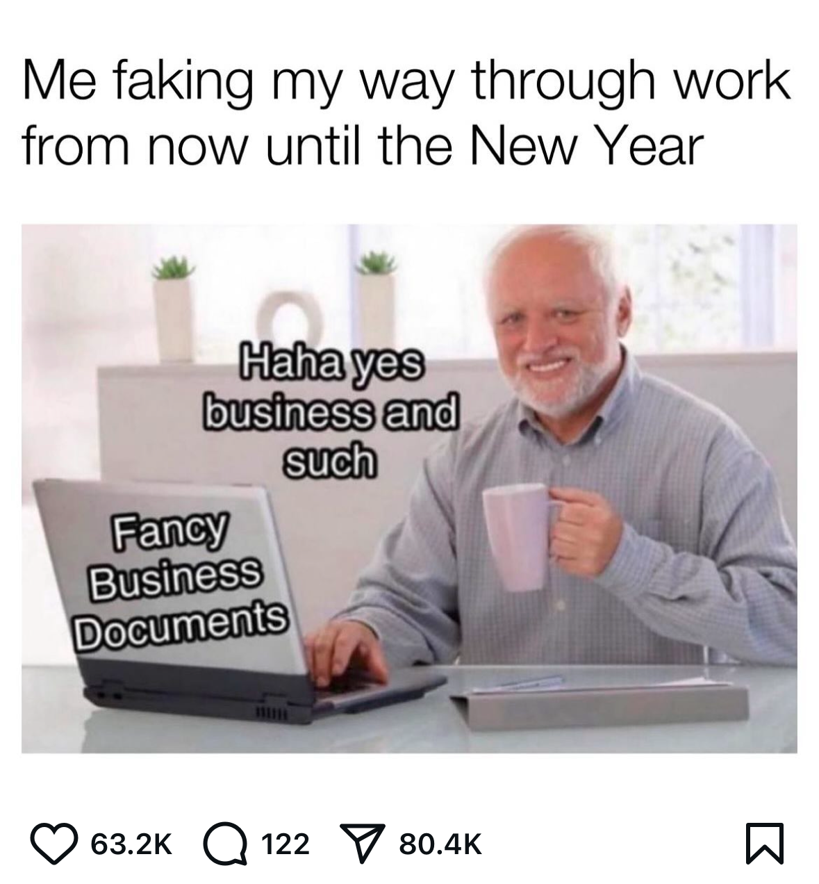 Me faking my way through work until the New Year with fancy business documents and a forced smile
