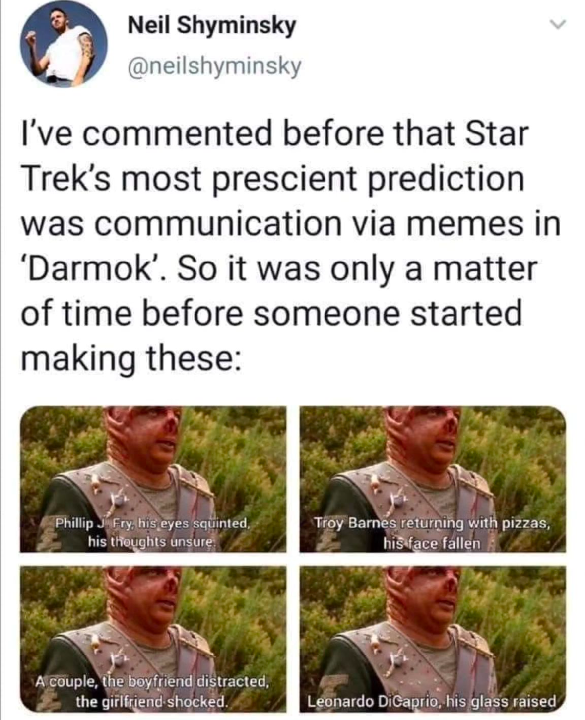 Star Trek predicted memes? This is peak Darmok and Jalad at Tanagra.