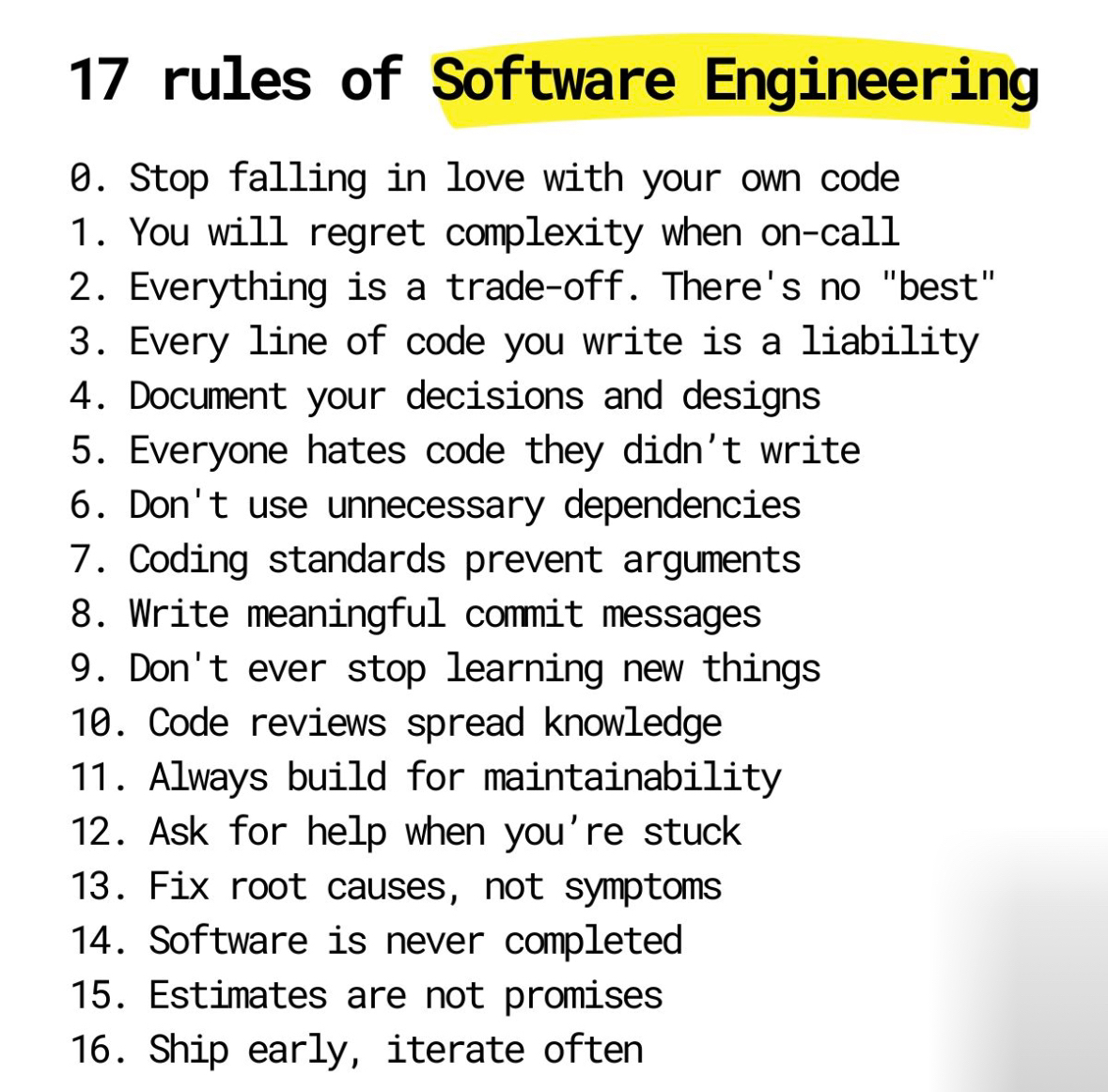 Basically the entire cheat sheet for not being a terrible software engineer
