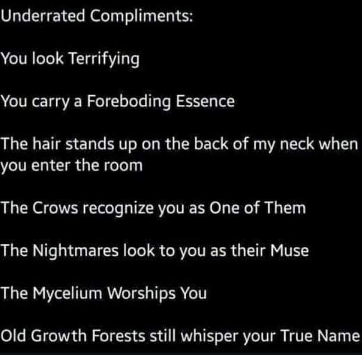 Me trying to accept compliments but they're all just slightly terrifying?