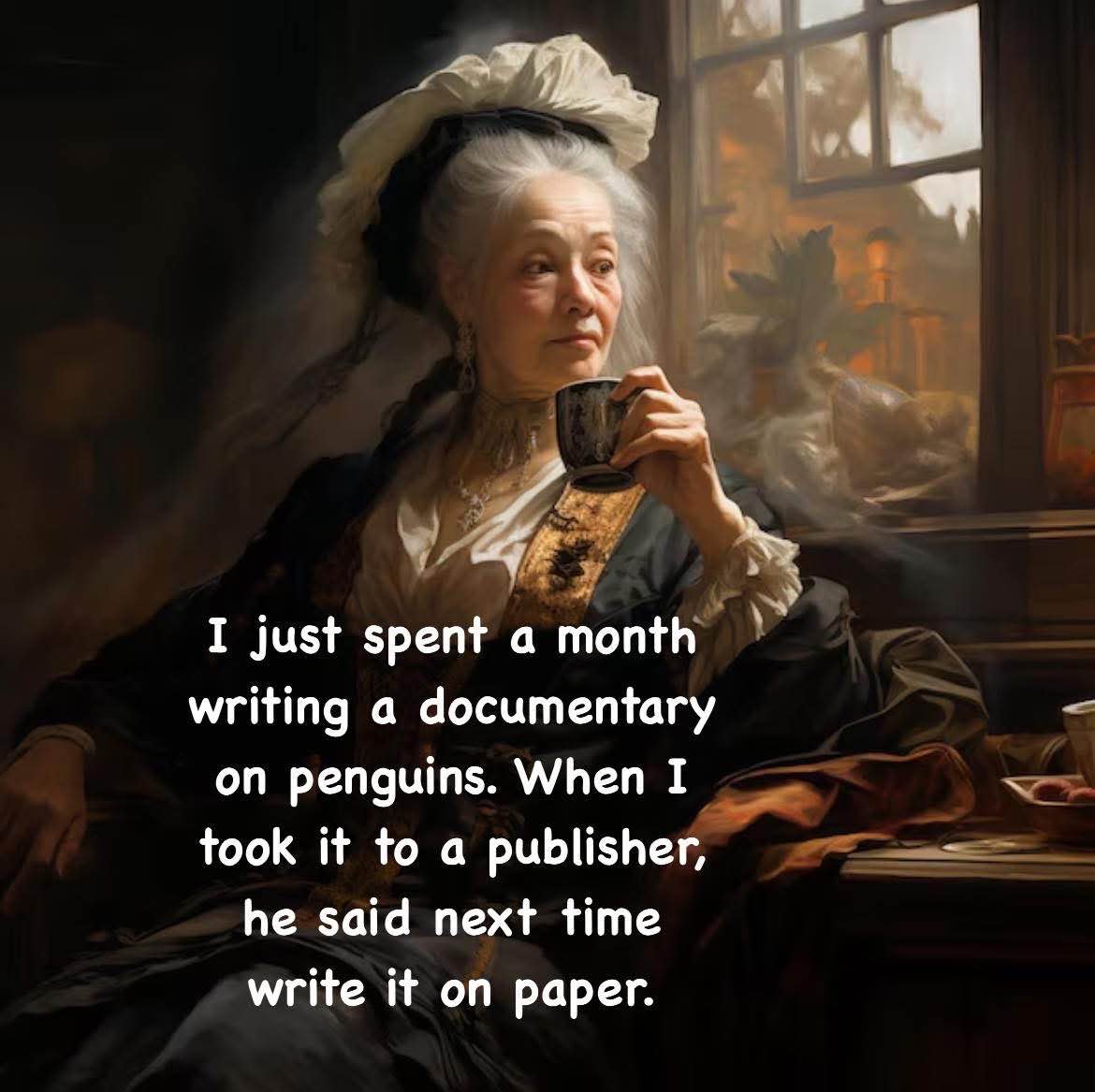 My aunt tried to write a penguin documentary but the publisher suggested she use paper next time lol