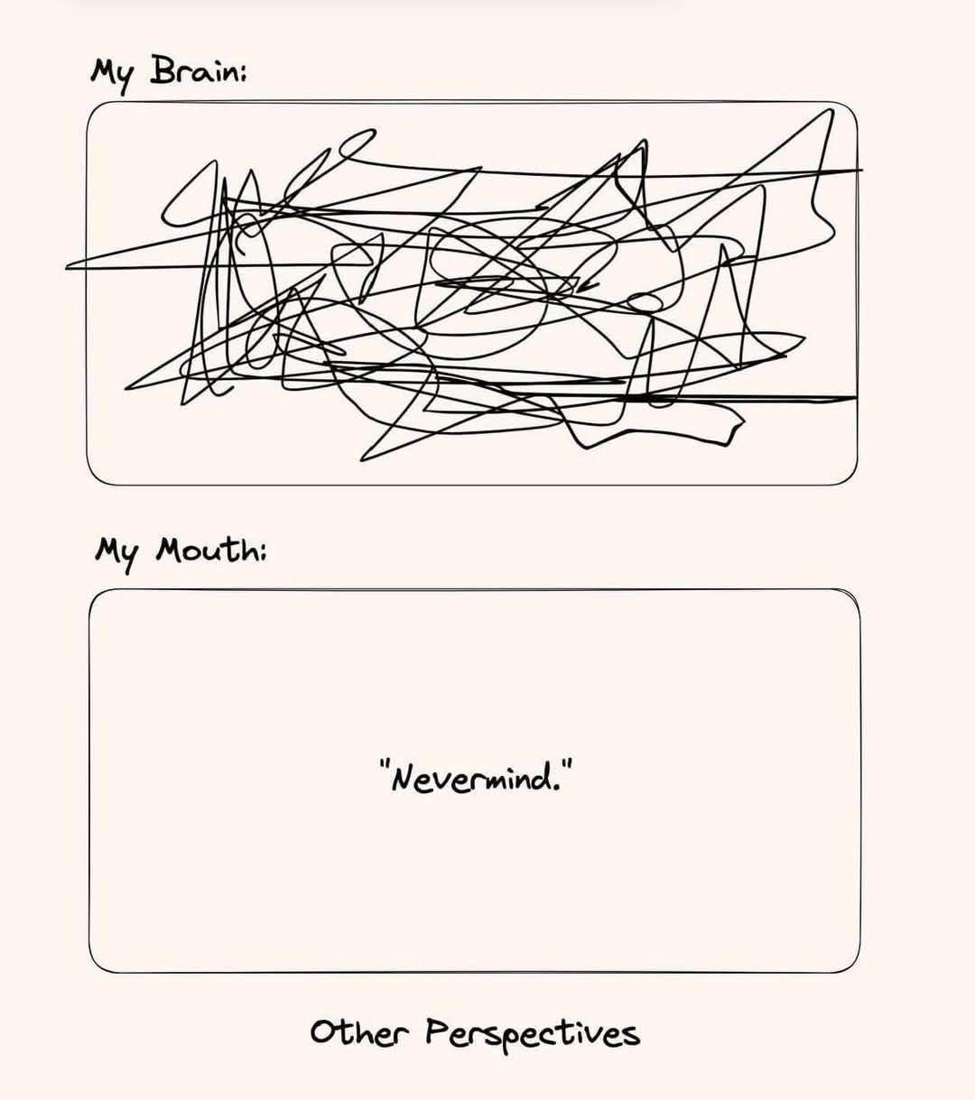 My brain is a mess but my mouth just says 'nevermind.'