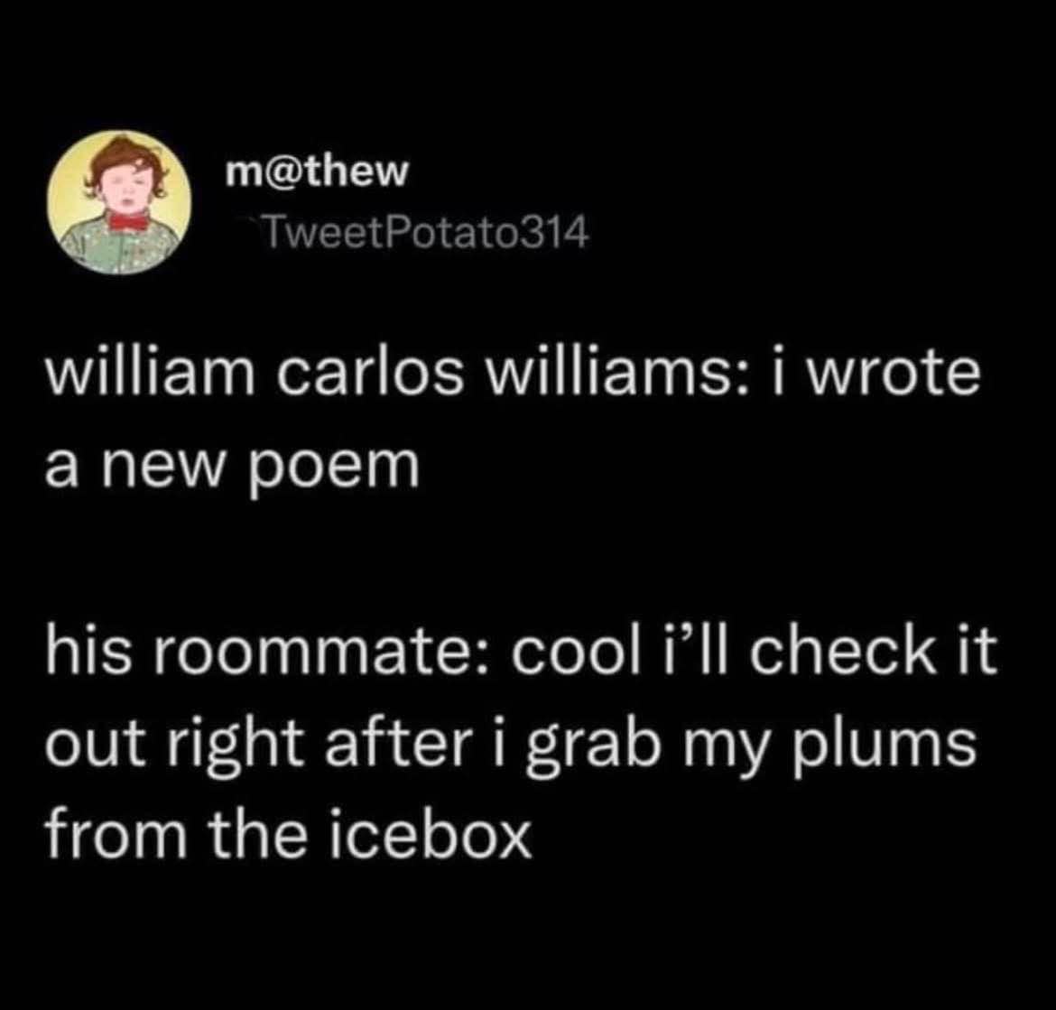 When your roommate is way more concerned about plums than your poetry