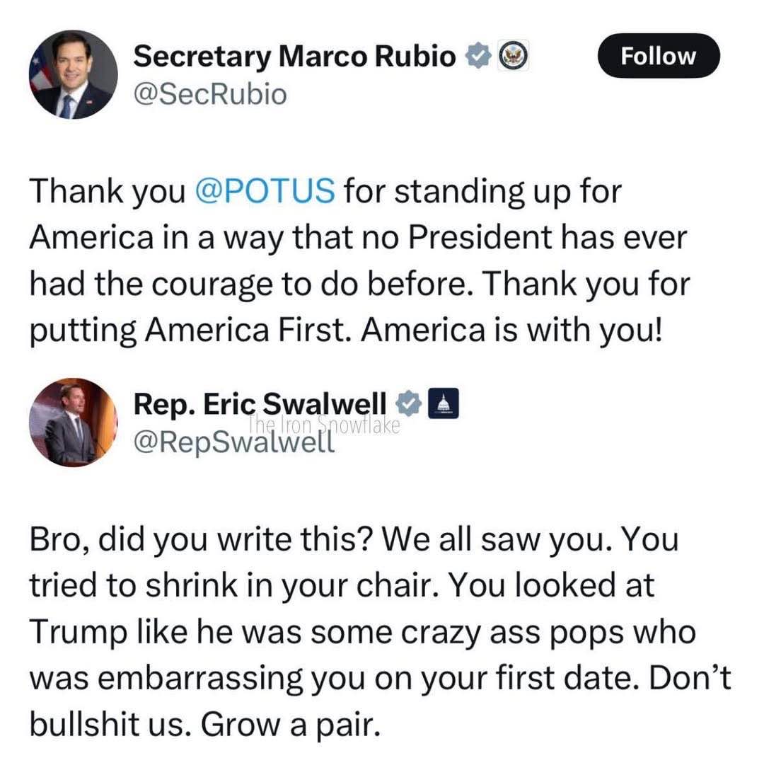 Eric Swalwell roasting Marco Rubio for his tweet about Trump. Ouch.