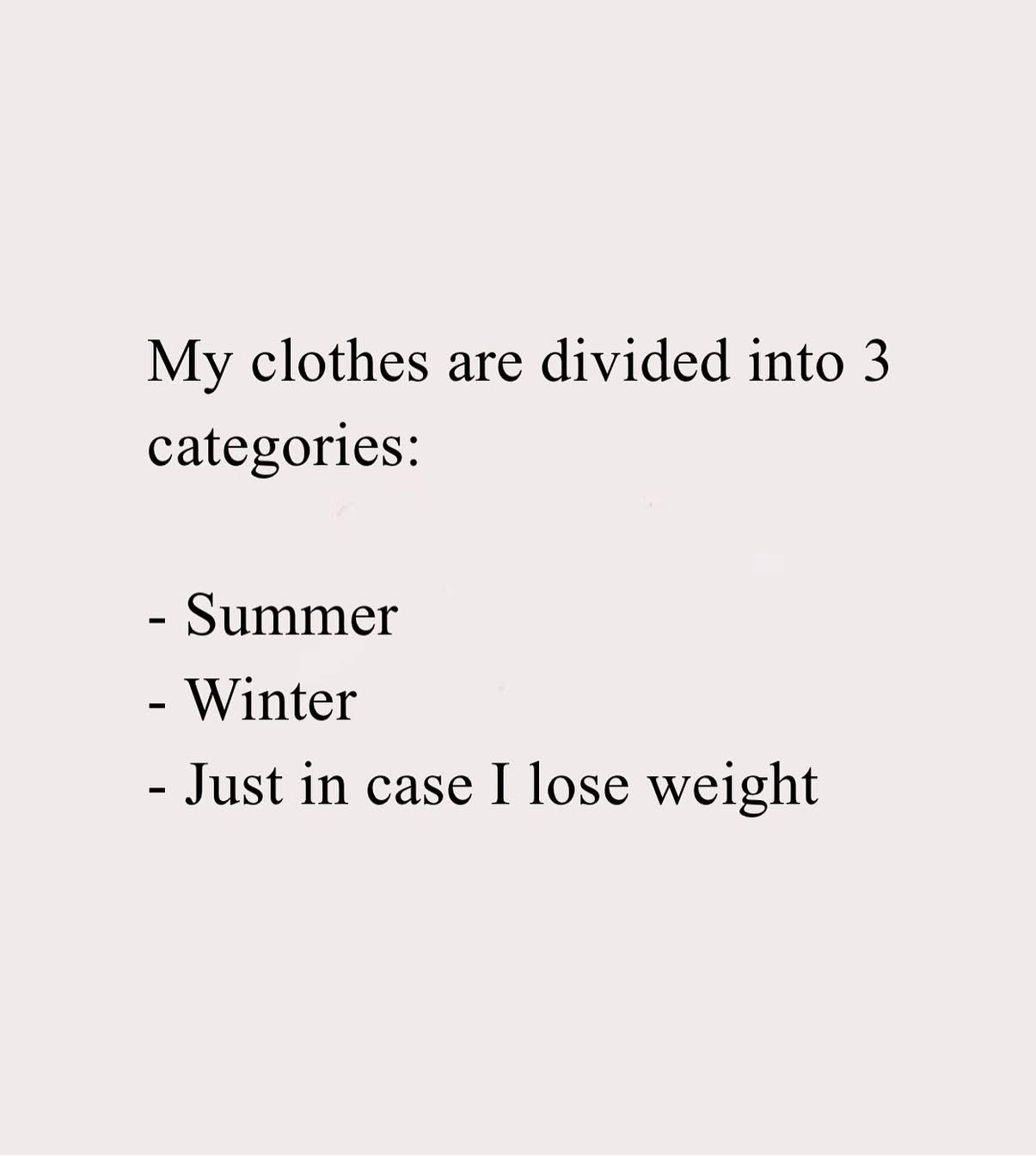 My wardrobe is basically summer clothes, winter clothes, and 'what if I magically transform?' clothes.
