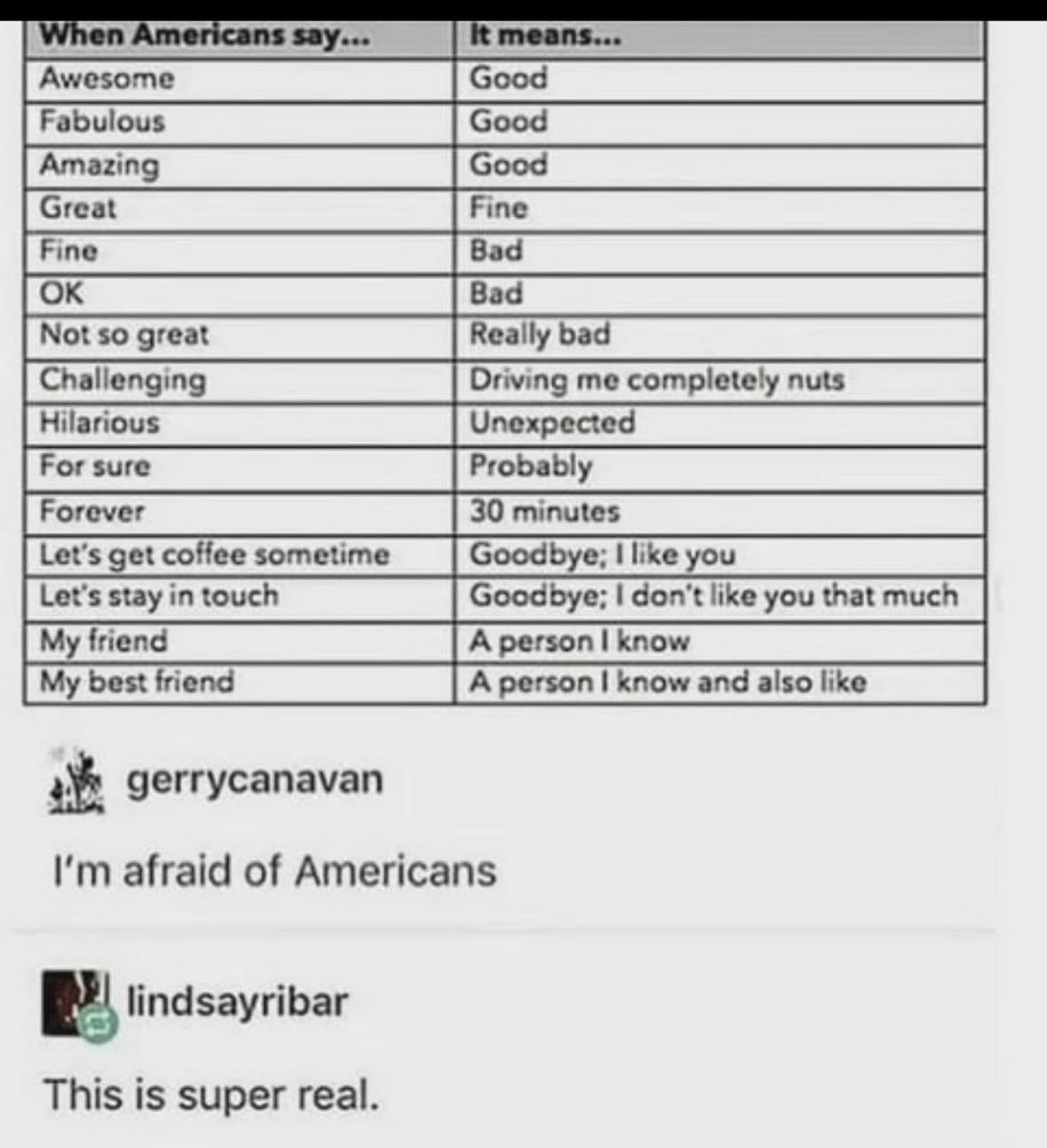 When you see this chart and realize Americans say nice things but mean other stuff, lol