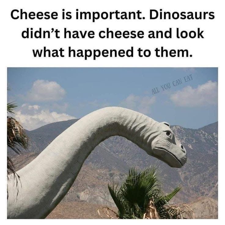 They went extinct bc they weren't eating enough cheese, obviously