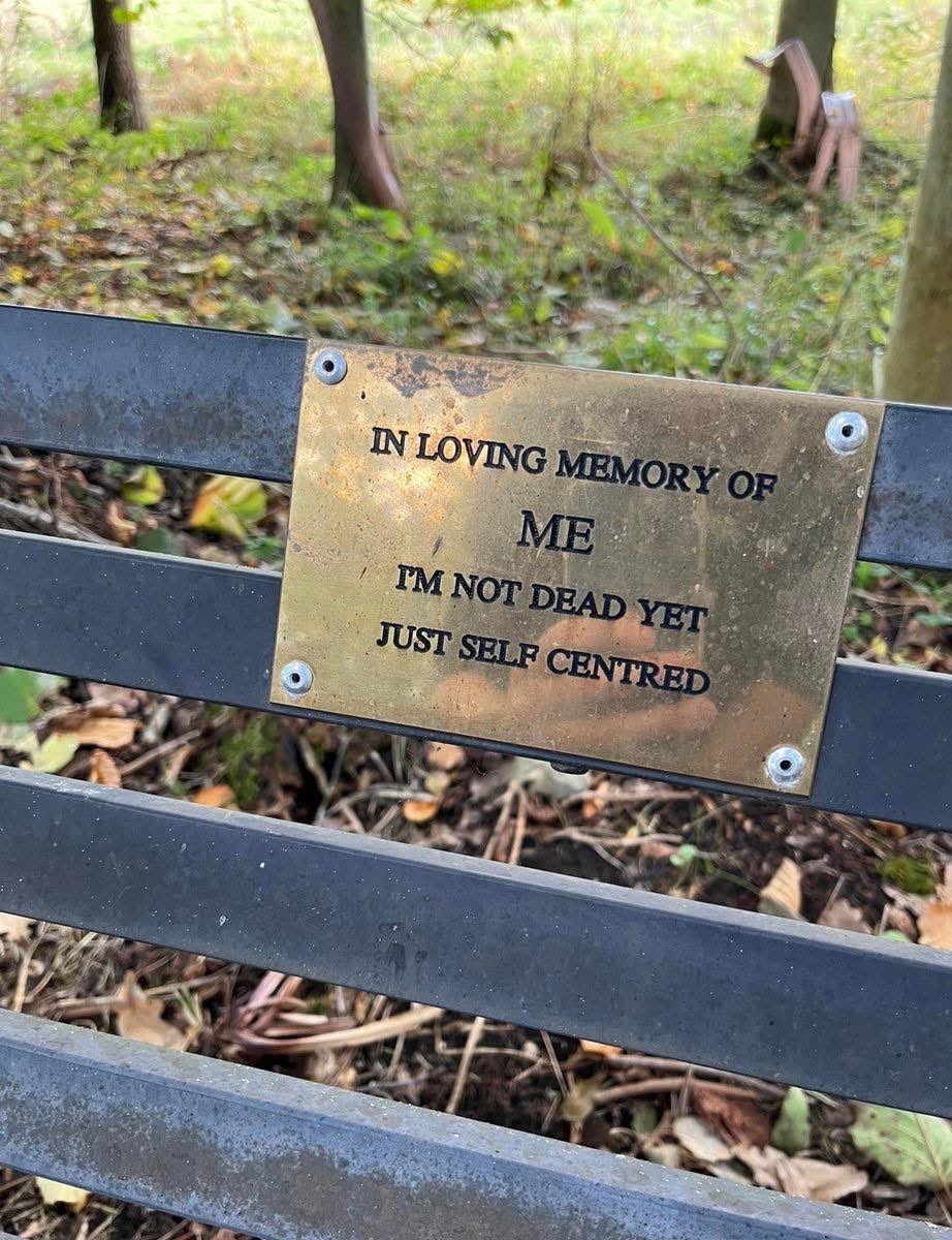 Someone made a memorial plaque for themselves while they're still alive and just self-centered