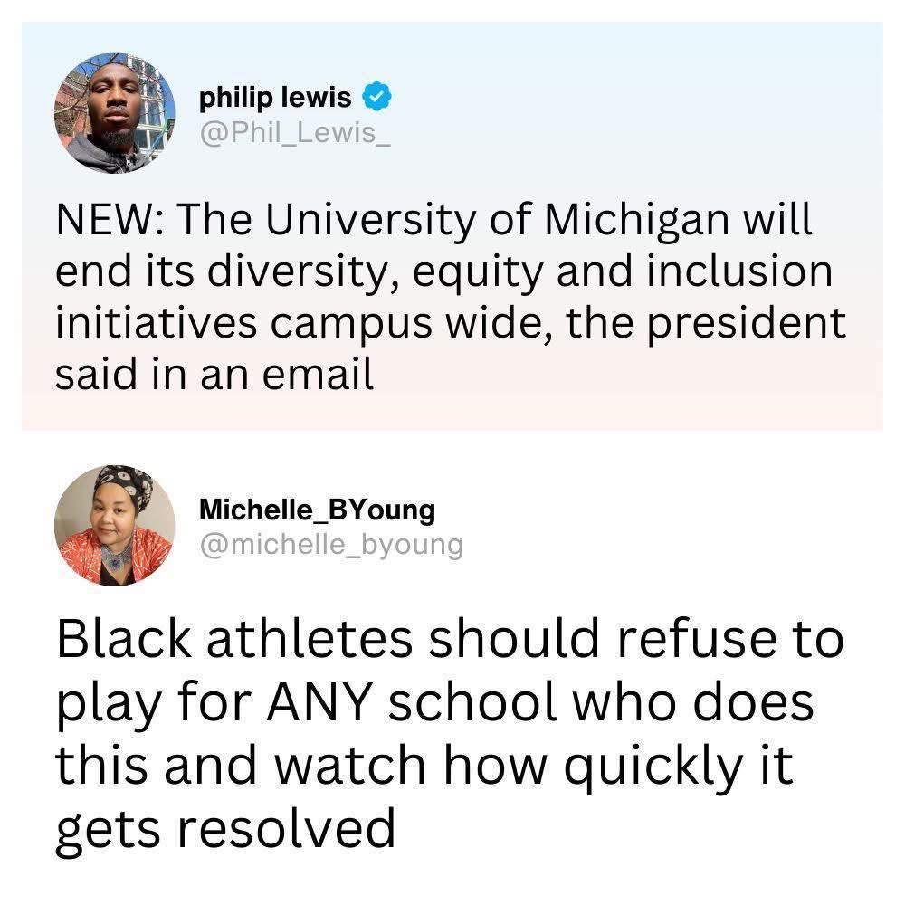 Black athletes should refuse to play for any school that ends DEI initiatives and watch it get resolved STAT