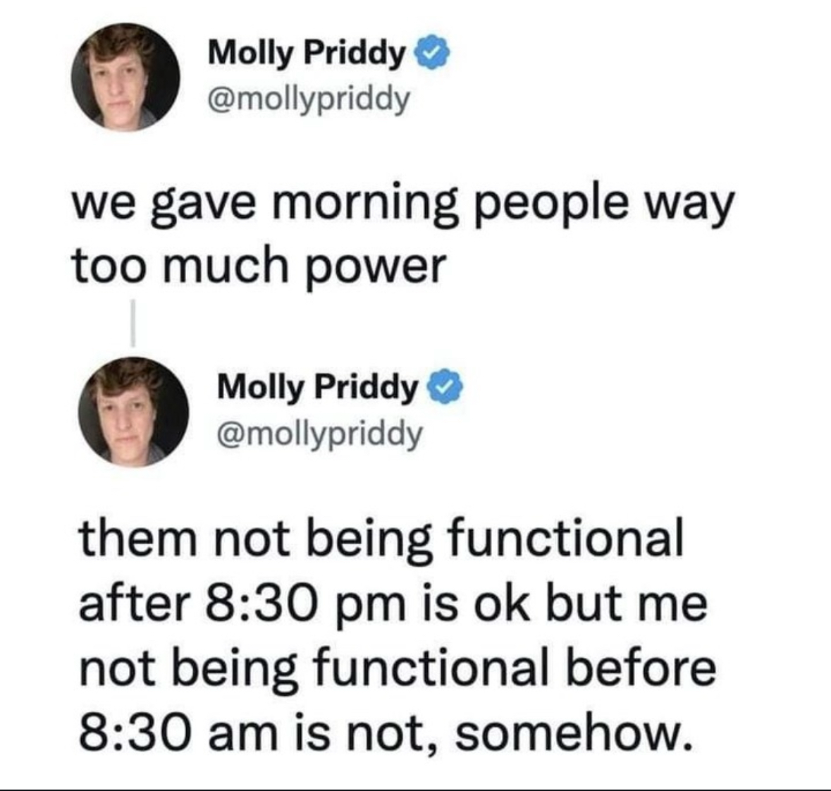 This is totally me. Why do morning people get to be zombies after 8:30 pm but my morning zombie state is a problem?