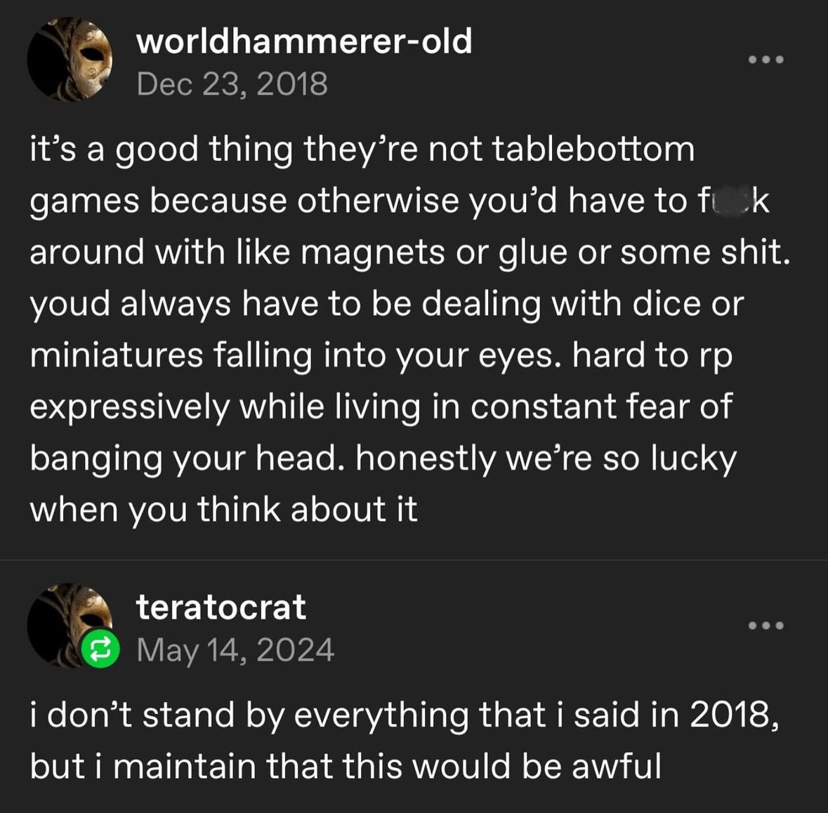 When someone tries to take your casual tabletop gaming complaint seriously years later