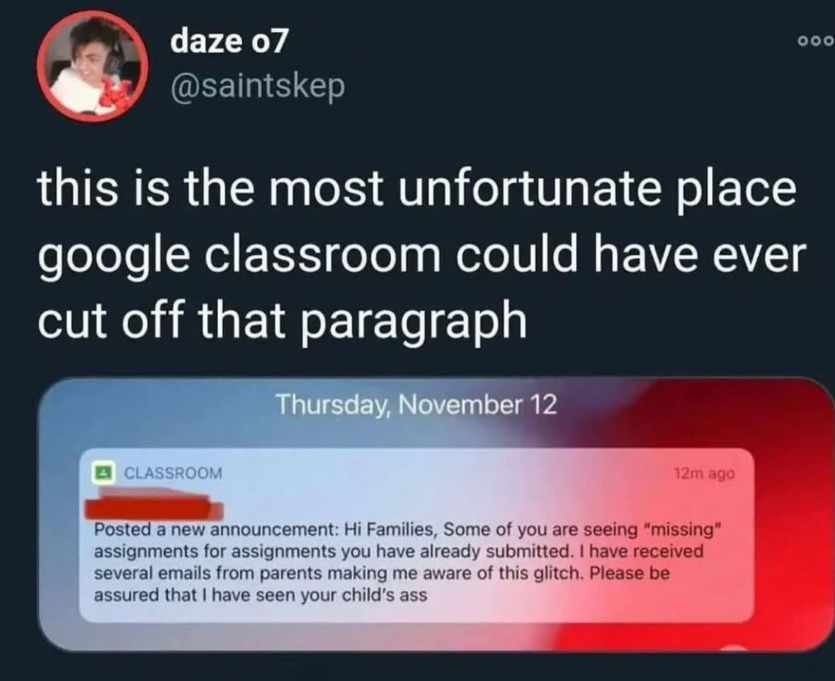 When Google Classroom cuts off the paragraph in the worst possible place
