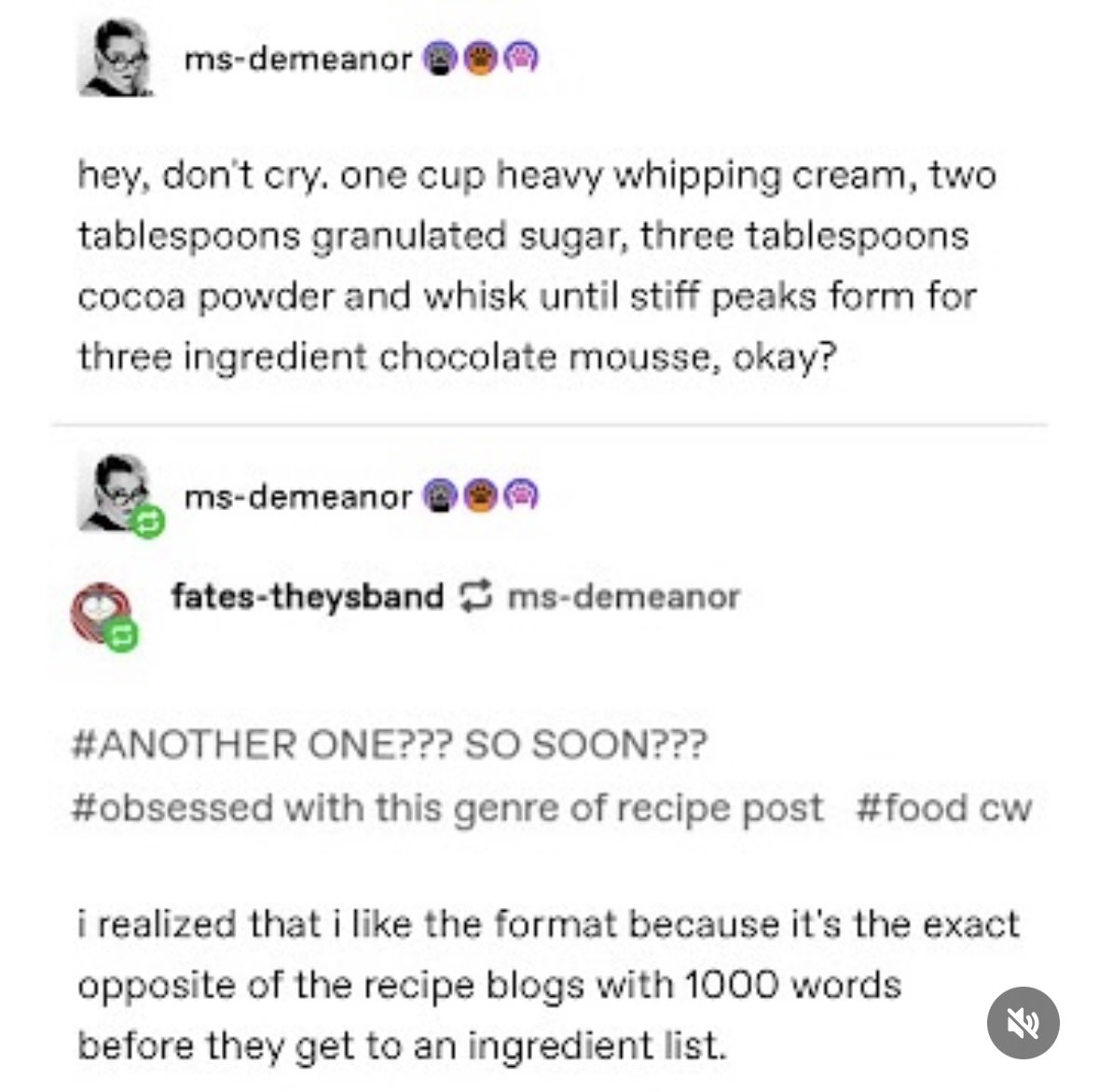 When you need a quick dessert and someone gives you a 3-ingredient chocolate mousse recipe that's actually just whipped cream, sugar, and cocoa.