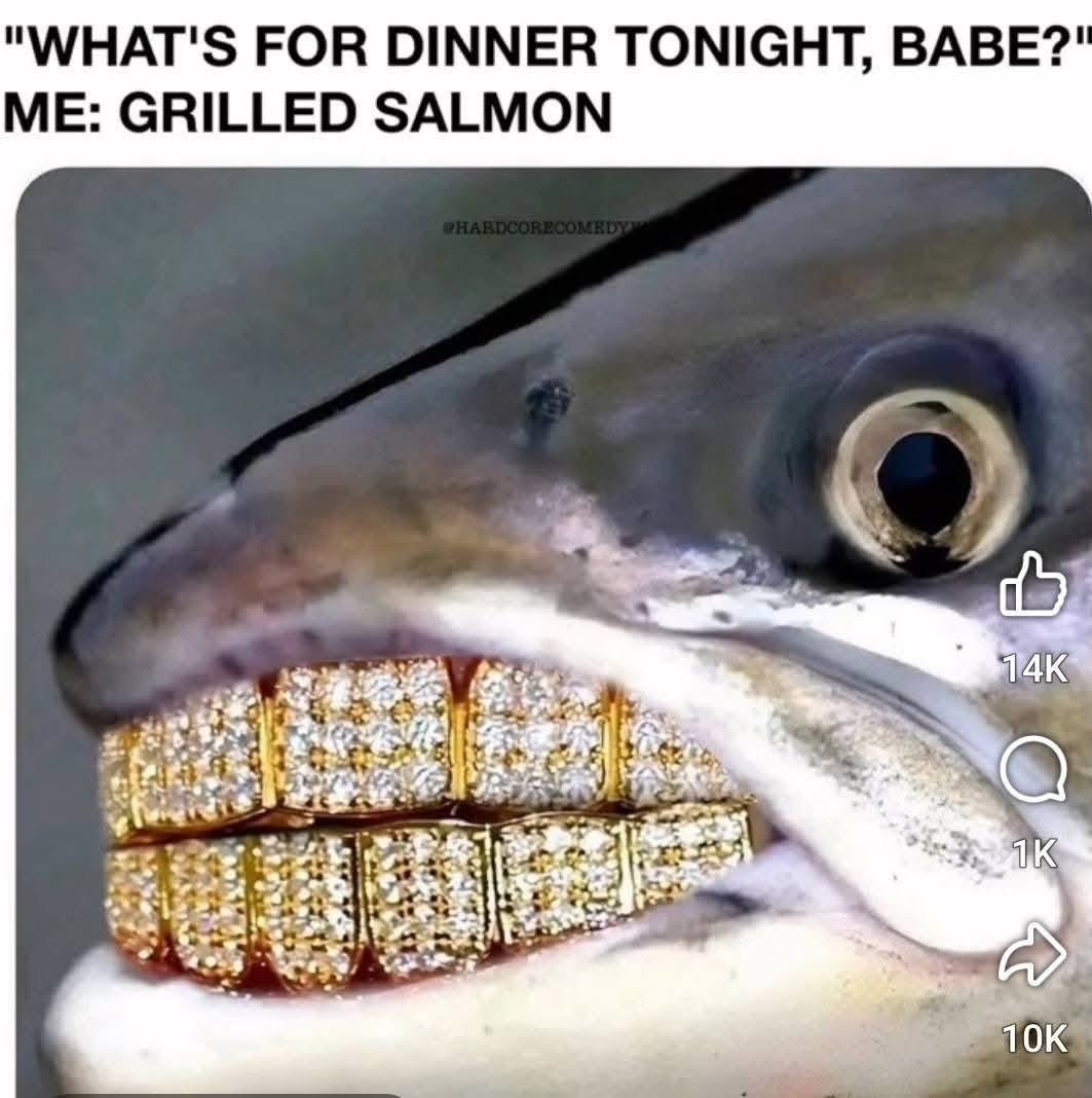When you ask for dinner and they say grilled salmon but it's THIS salmon