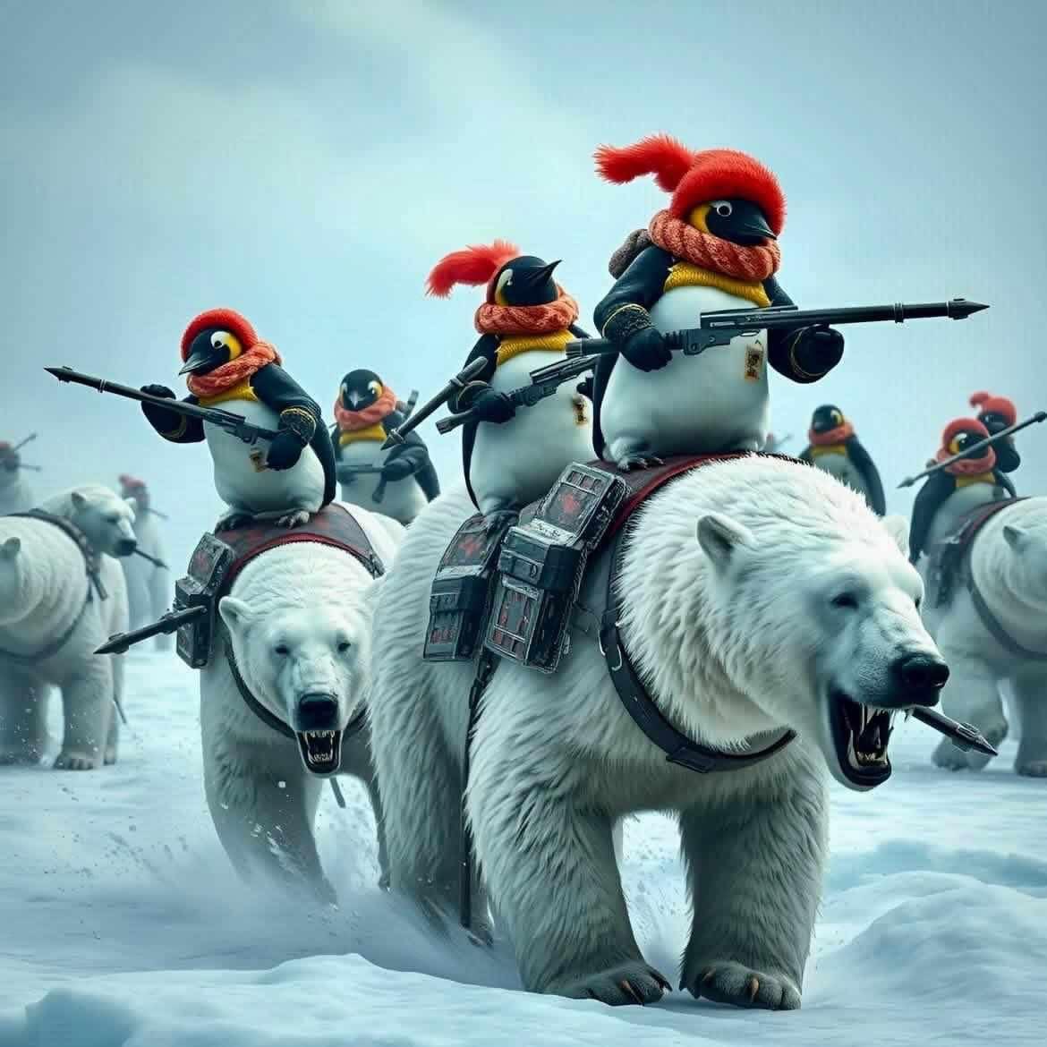 When the penguins decide to take over the arctic with their polar bear cavalry.