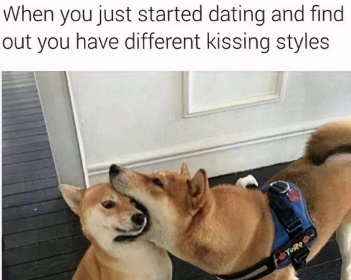 When you realize your dog's kissing style is a little too aggressive