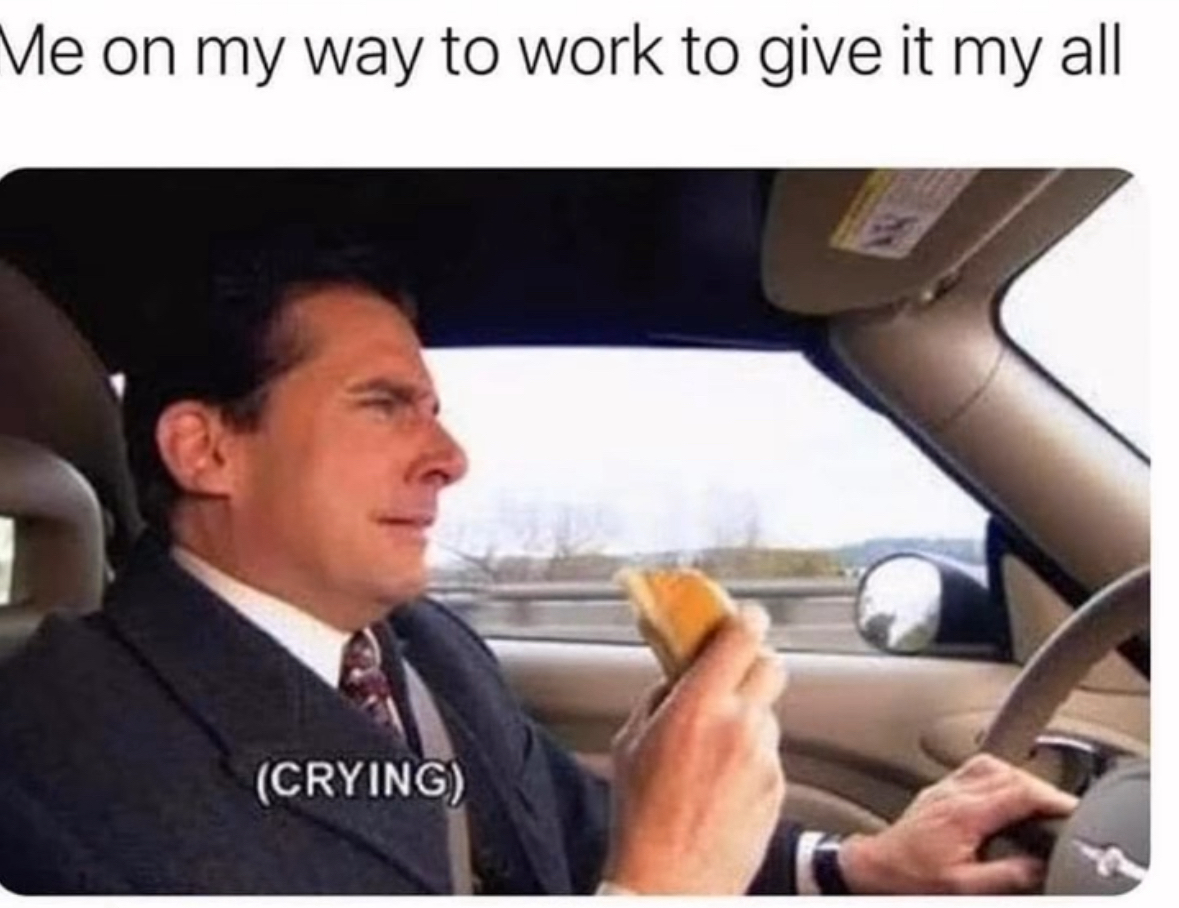 Me on my way to work, giving it my all. Totally not crying.