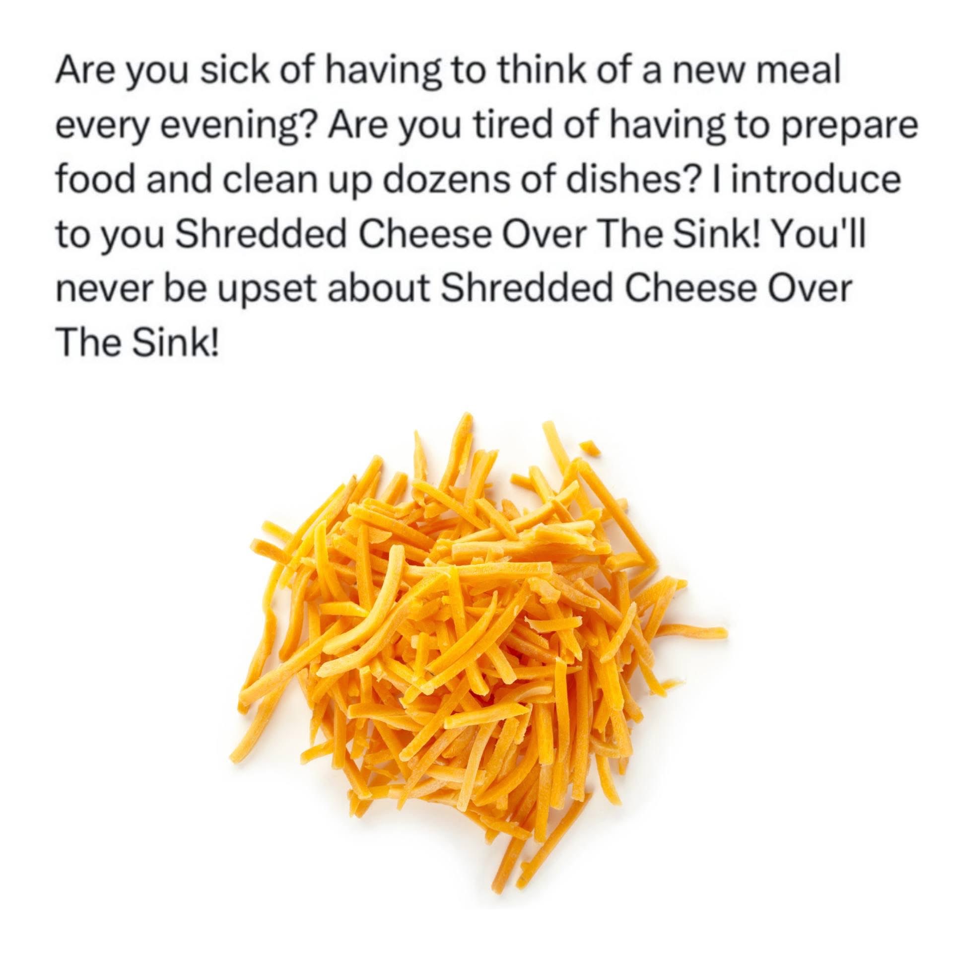 This is genius, who needs dishes when you have shredded cheese over the sink?
