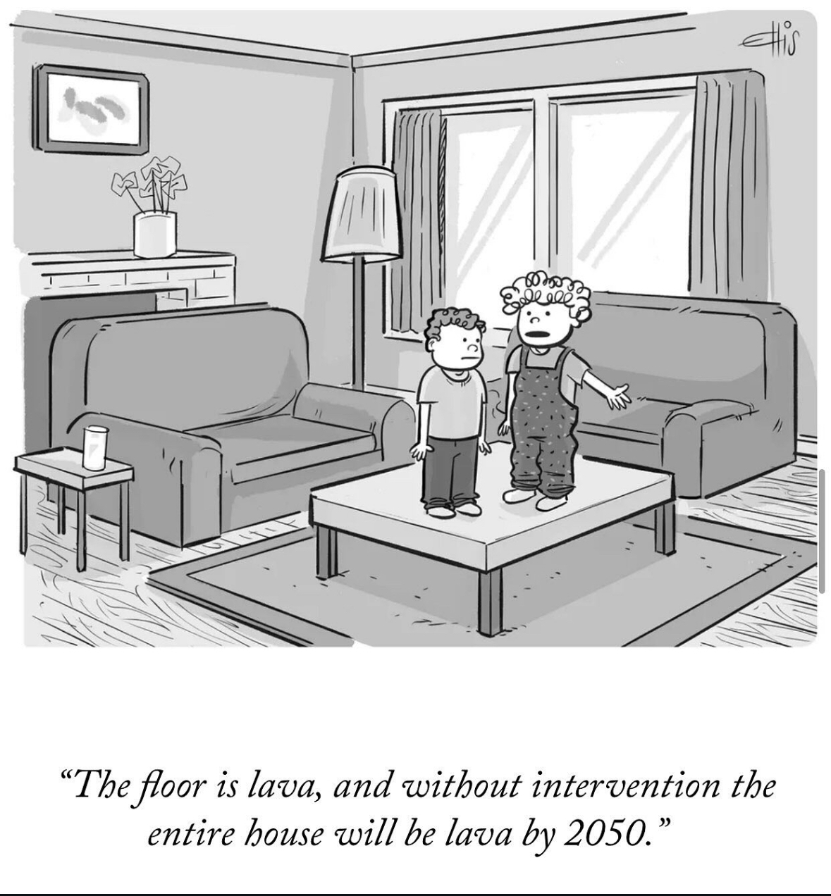 My son is really into the floor is lava game, but now he's freaking out about climate change.