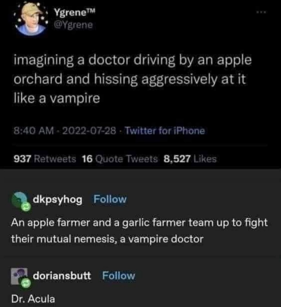 When the doctor is also Dracula and hates apples lol