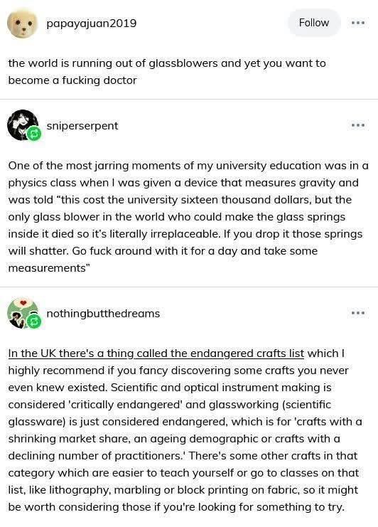 Me wanting to be a doctor when the world is literally running out of glassblowers