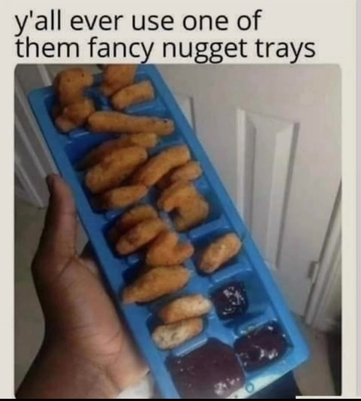Oh you fancy, huh? Using an ice cube tray for your nuggets like a civilized person.