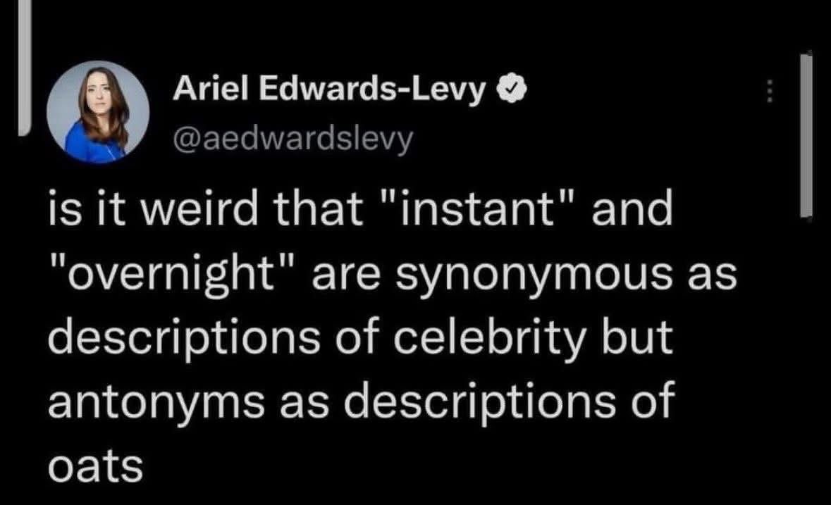 The duality of language when talking about celebs vs. breakfast.