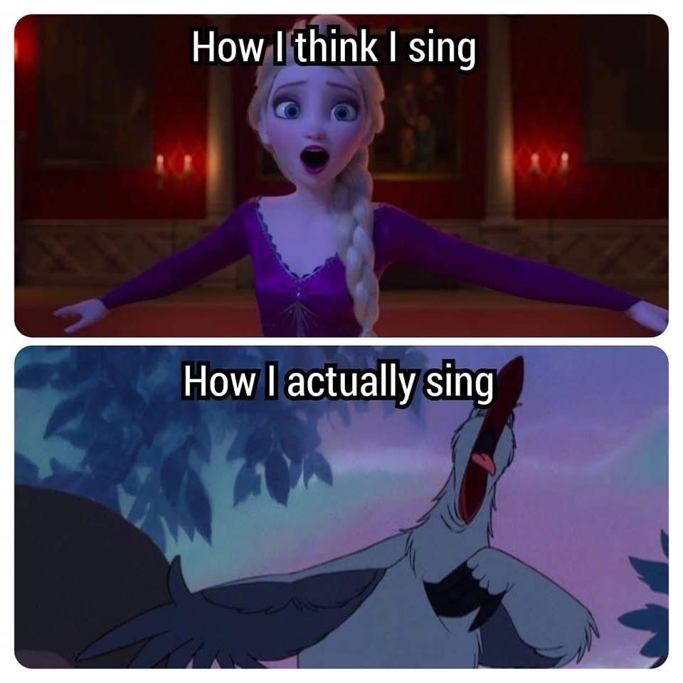 It's me trying to sing along to my favorite song. The top is how I think I sound, the bottom is the reality.