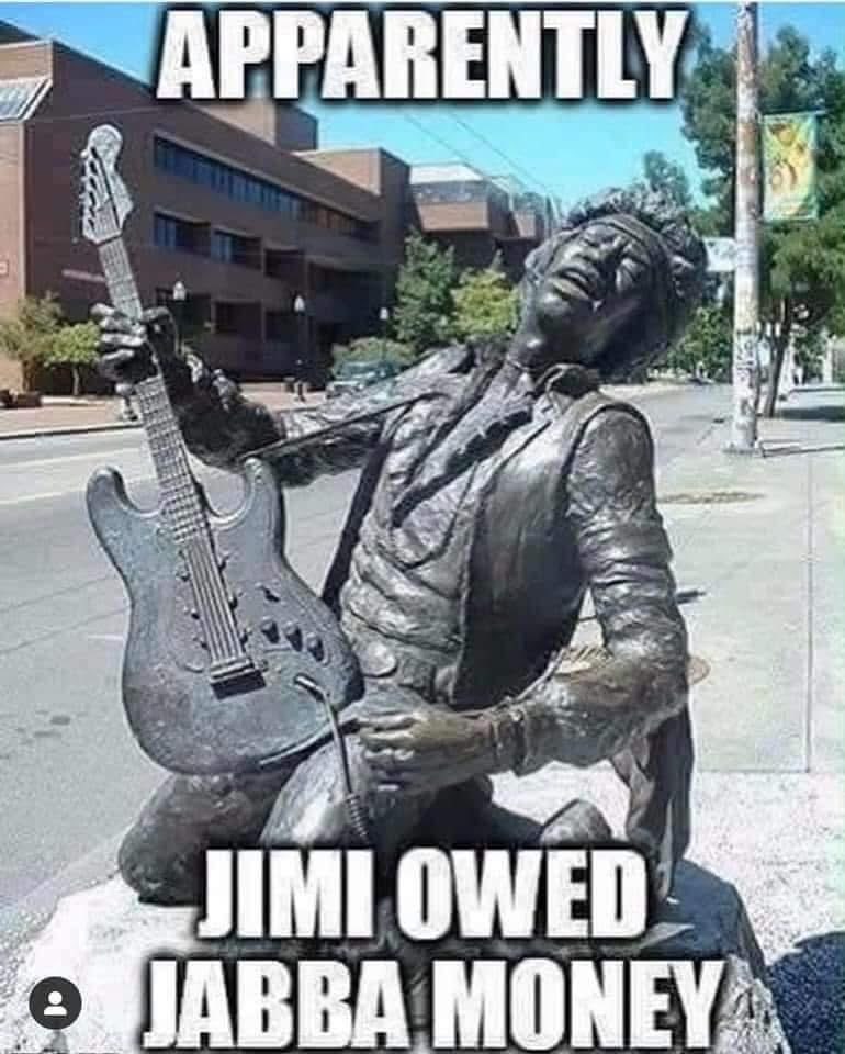 Apparently Jimi Hendrix's statue wasn't posing, it was deeply in debt to Jabba the Hutt.