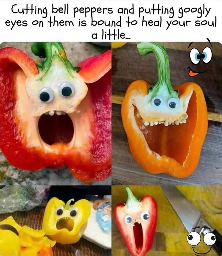 These bell peppers are having a far more intense reaction to googly eyes than I expected