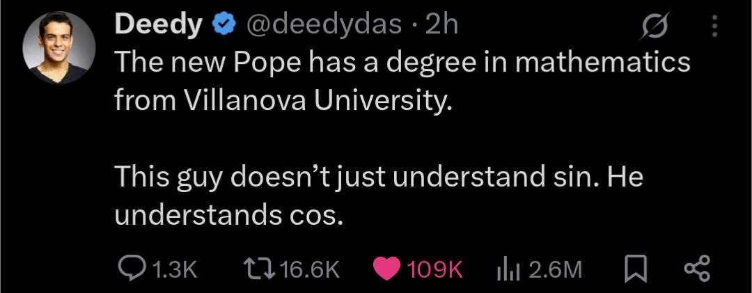 lmao the new pope understands cos, not just sin